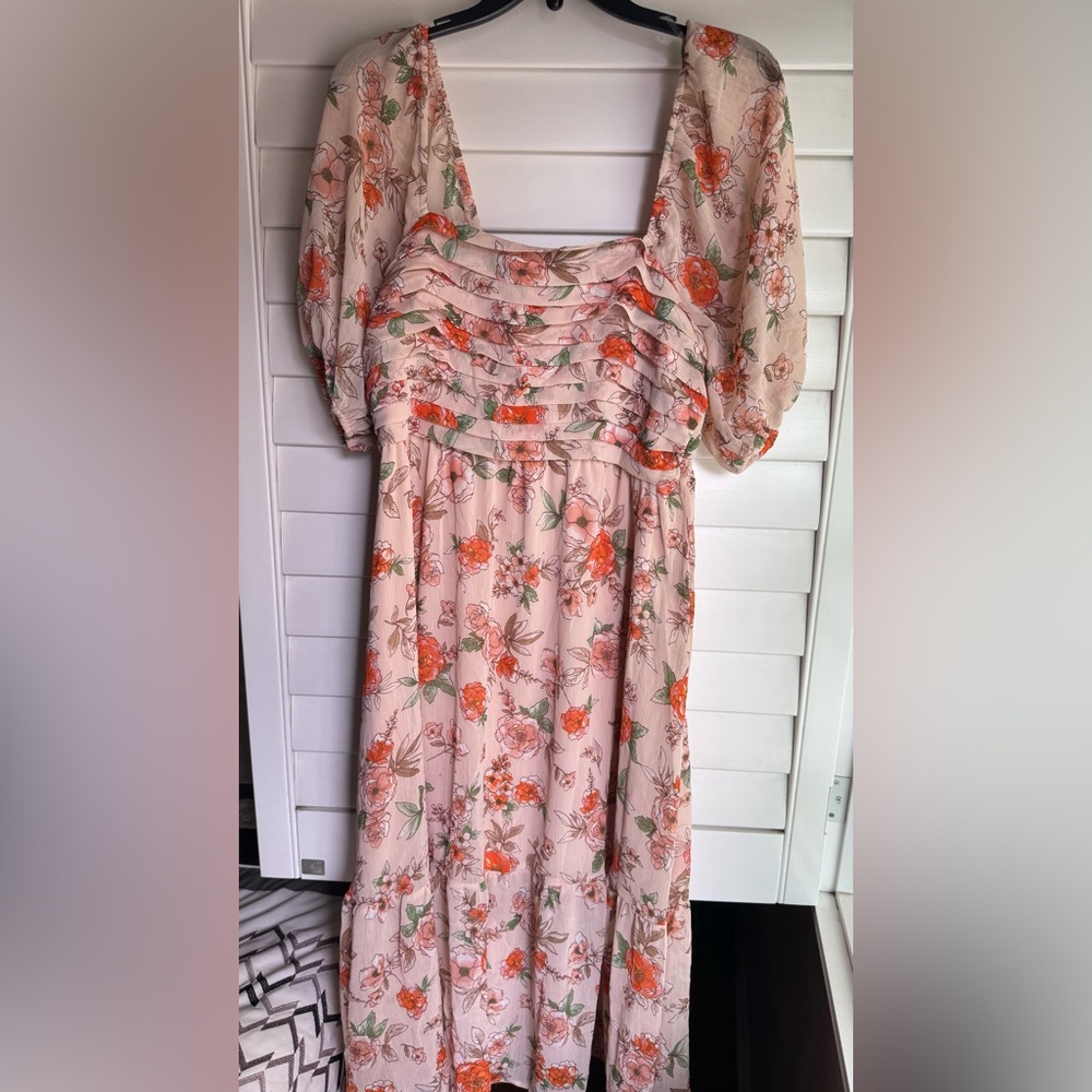 Elegant Floral Print Puff Sleeve Dress